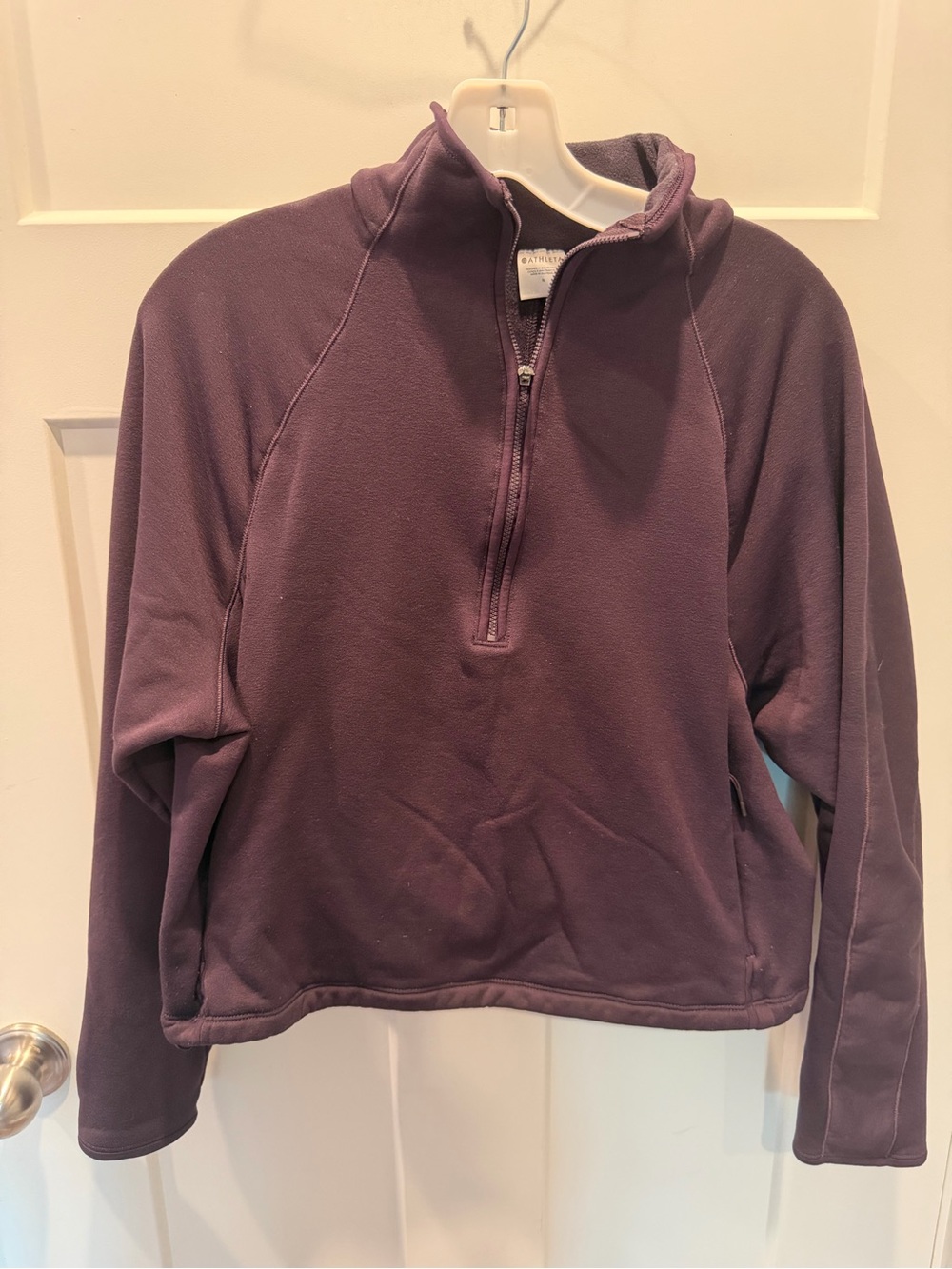Athleta Cropped Half Zip Pullover Fleece Lined Plum Purple Zip Pockets Athletic